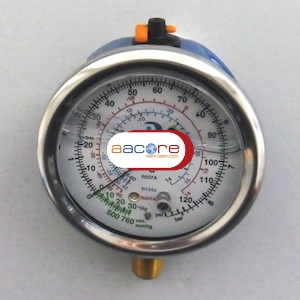 Manómetro de baja presión de Ø 68 mm con glicerina MPG-250/2 para R-134a.R-404A y R-507A. Conexión 1/8
