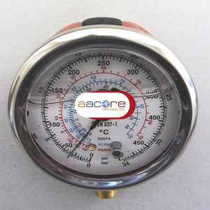 Manómetro de alta presión de Ø 68 mm con glicerina MPG-500/2 para R-134a.R-404A y R-507A. Conexión 1/8